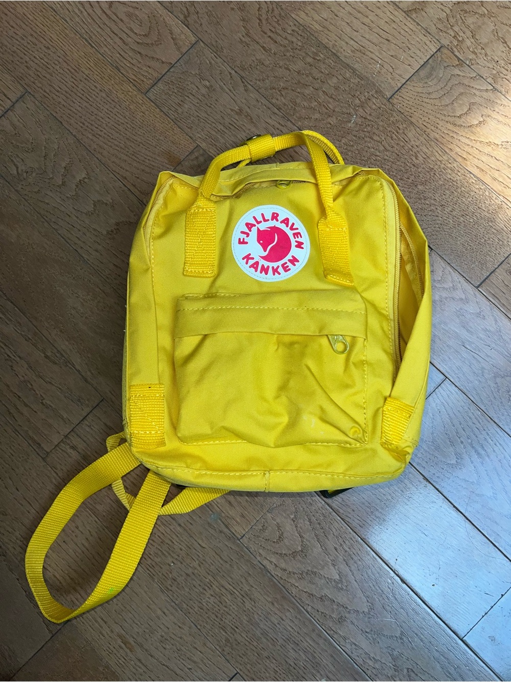 Fjallraven Kanken Mini Backpack in Bright Yellow with Red Logo - Picture 2 of 5